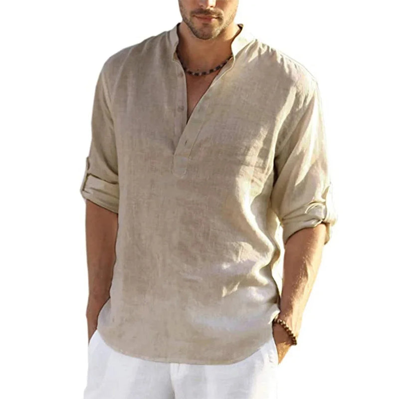 Iron Grit Heritage Linen™ Men's Long Sleeve Cotton Linen Shirt