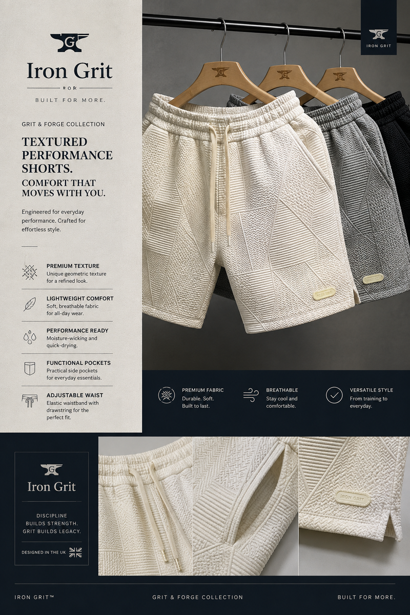 Premium textured shorts with a relaxed fit, breathable comfort and effortless everyday style