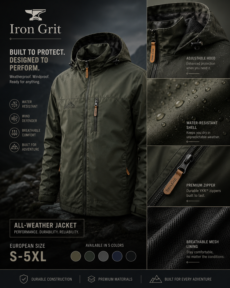 Iron Grit All-Weather Jacket Built for every forecast. Lightweight, windproof and water-resistant jacket with breathable comfort for everyday wear and outdoor adventures